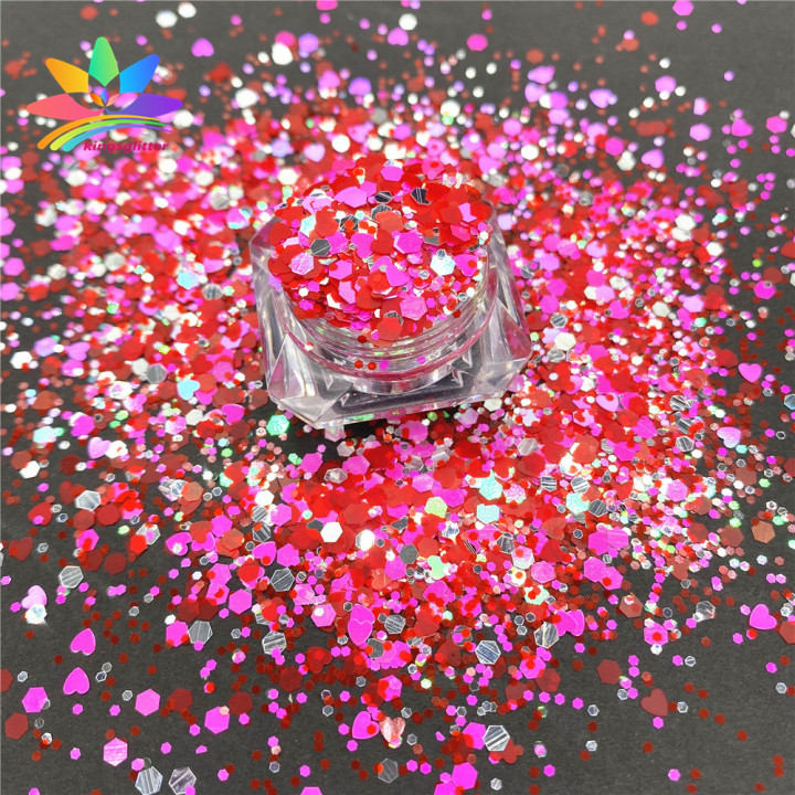 QRJ005  Valentine's Day Theme chunky Mixed Hexagon glitter Heart Shape Glitter