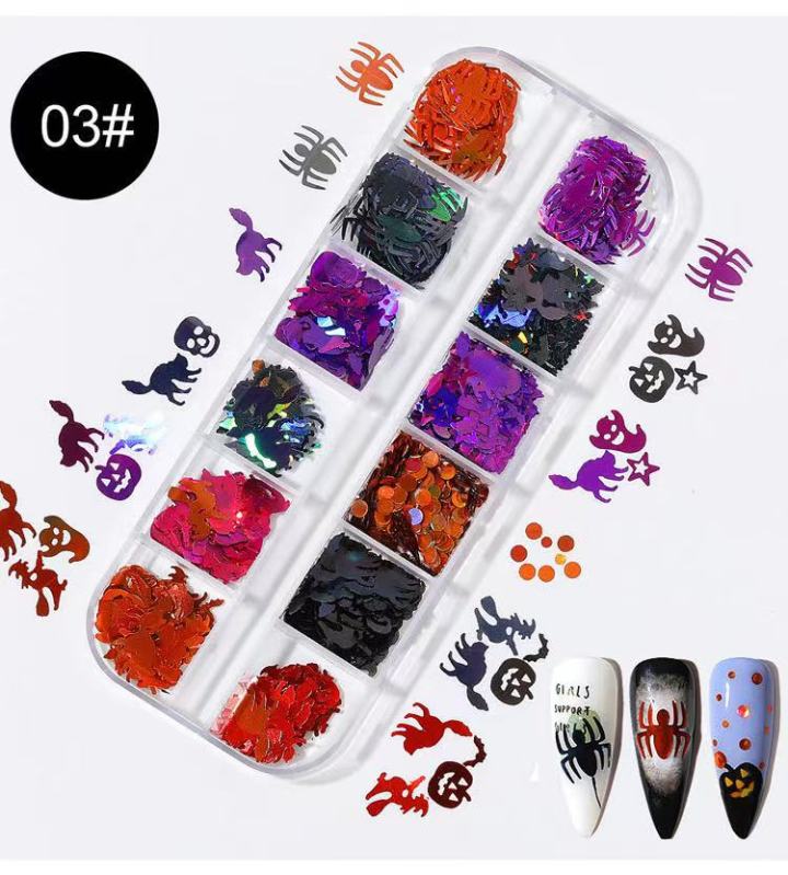 12-Cell Halloween Nail Art Patch Sequin Set