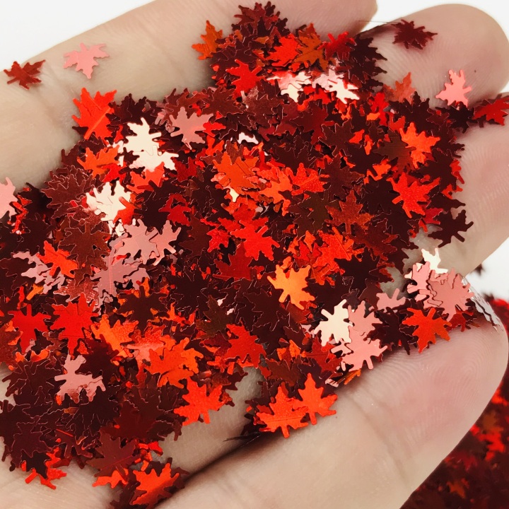 LB300  Mixed Maple Leaf Leaves Shaped Glitter 6mm 