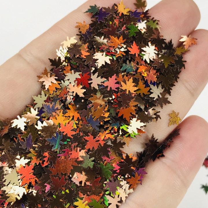 LB406  Mixed Maple Leaf Leaves Shaped Glitter 6mm 