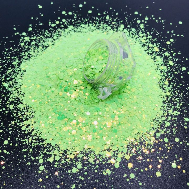 KX048    New chunky mix color changing glitter green