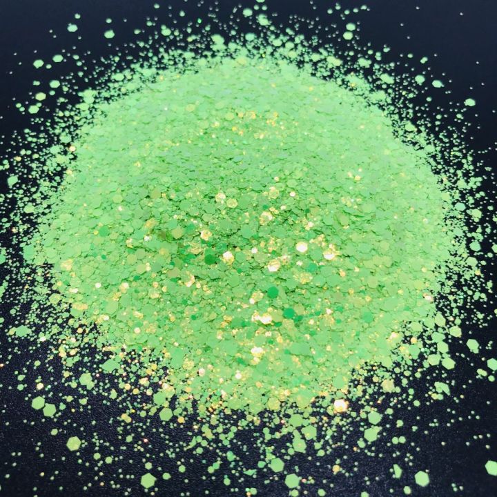 KX048    New chunky mix color changing glitter green