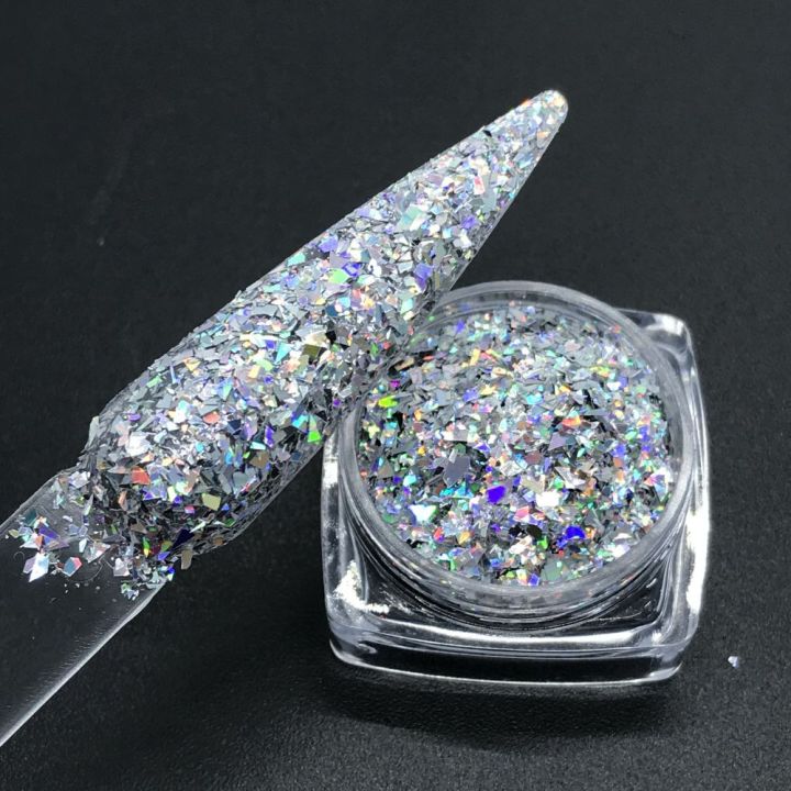 KCHL001     cosmetic grade series hologrphic silve irregular Glitter Flakes  2x2