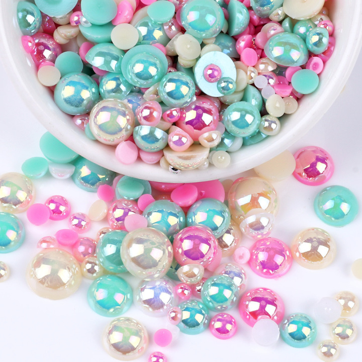 FBPM16     Wholesale mixed color semicircle loose beads for tumblers nails mobile phone decoration 