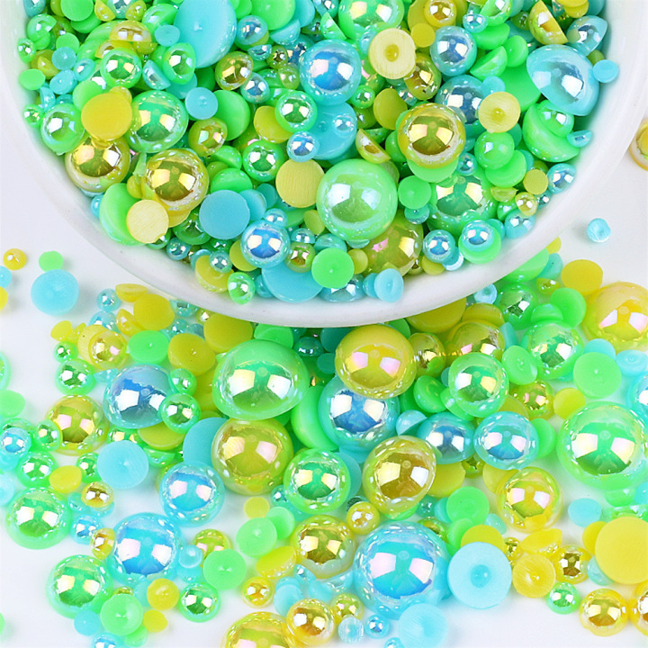 FBPM22     Wholesale mixed color semicircle loose beads for tumblers nails mobile phone decoration 