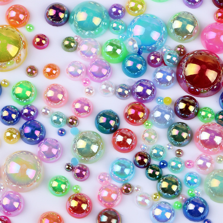 FBPM24     Wholesale mixed color semicircle loose beads for tumblers nails mobile phone decoration 
