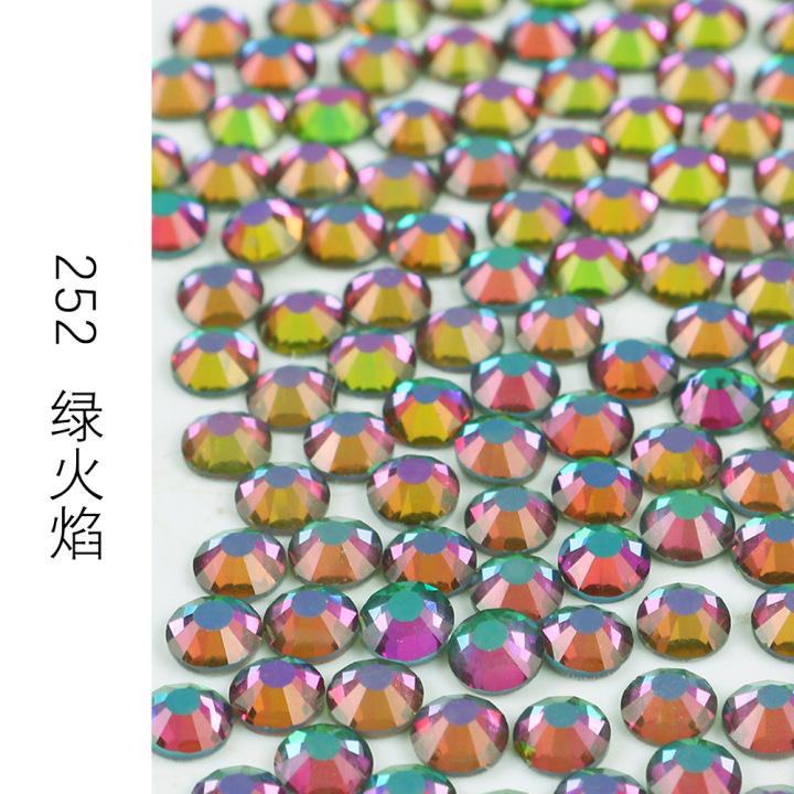 252  SS3 SS4 SS5 SS6 SS8  Wholesale small bags green flame AB glass Flat Back Rhinestone 