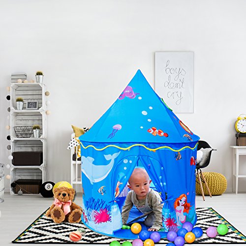Homfu Play Tent for Kids Mermaid Castle Playhouse for Boys Girls Sea World Pattern Children Tent As Gift 