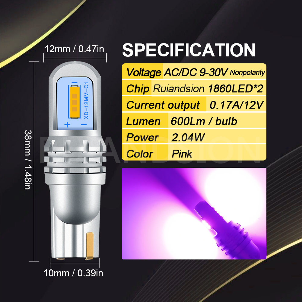 Ruiandsion T10 LED Bulb Car Headlight Car Taillight Car Led Light Super Bright SMD 9V 12V 24V Ice Blue White Yellow Purple 600LmRuiandsion LED motorcycle headlight bulb LED motorbike headlight bulb LE...