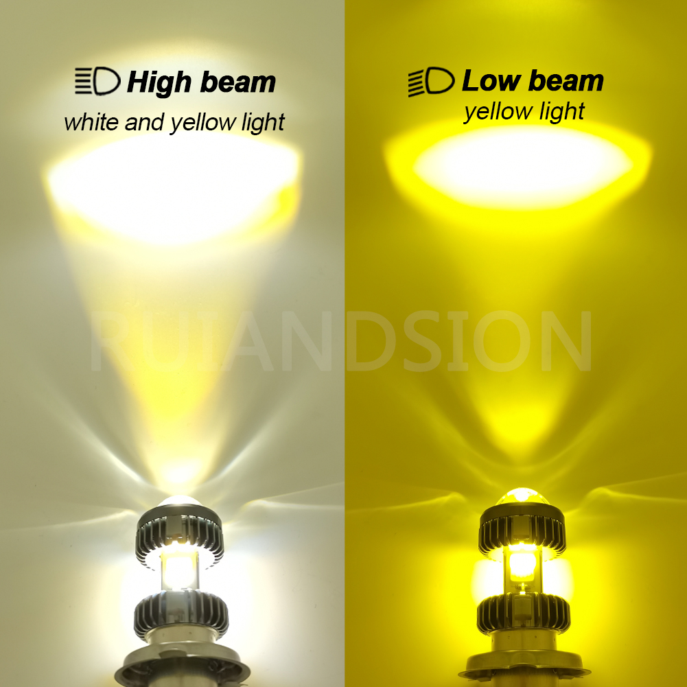 Ruiandsion H4 Led Bulb Auto Accessories Motorcycle Light Car HD Condenser Lens 12V 24V 36V 48V 80V Warm Yellow 1500Lm  