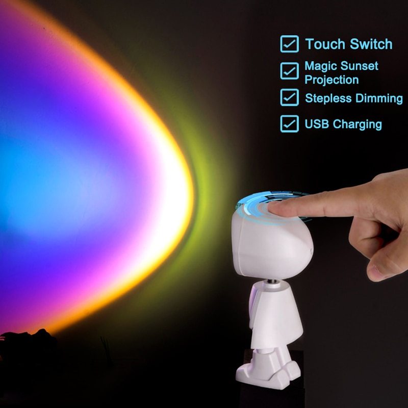 USB 360°sunset Projector Lamp Robot Led Projector Night Lights Rainbow