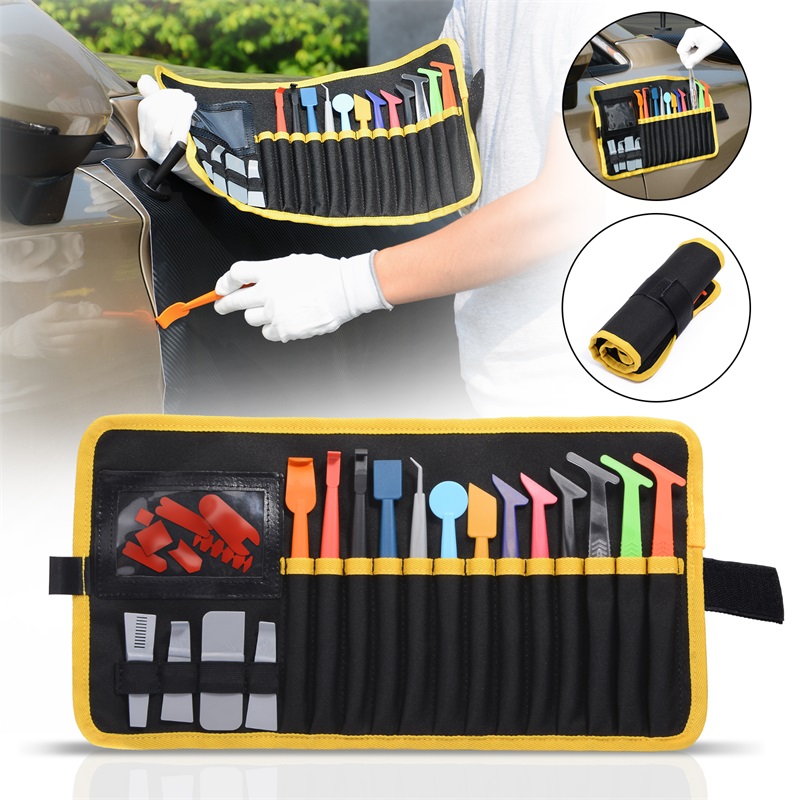 FOSHIO 32PCS Vinyl Auto Wrap Magnetic Stick Squeegee Carbon Fiber Foil Film Vehicle Window Tint Tool Set with Storage Bag FOSHIO Vinyl Wrap Magnetic Stick Squeegee Vehicle Window Tint Tool Set