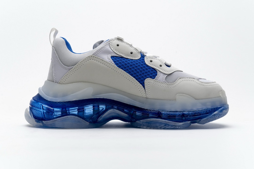 balenciaga white and blue triple s leather sneakers