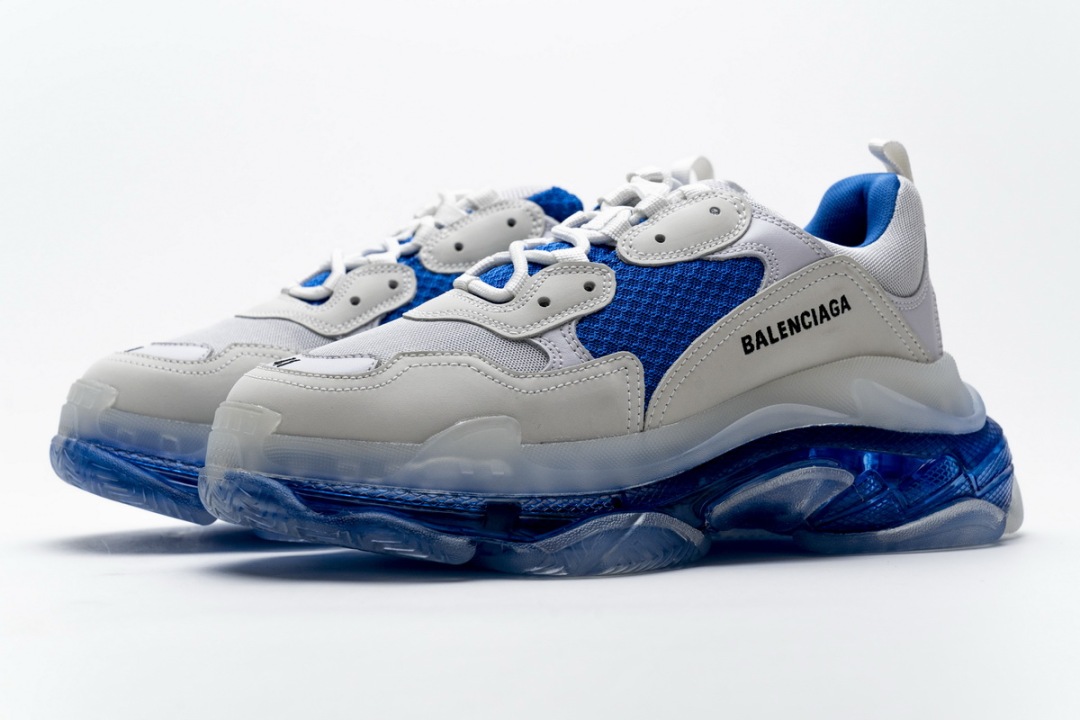 balenciaga white and blue triple s leather sneakers