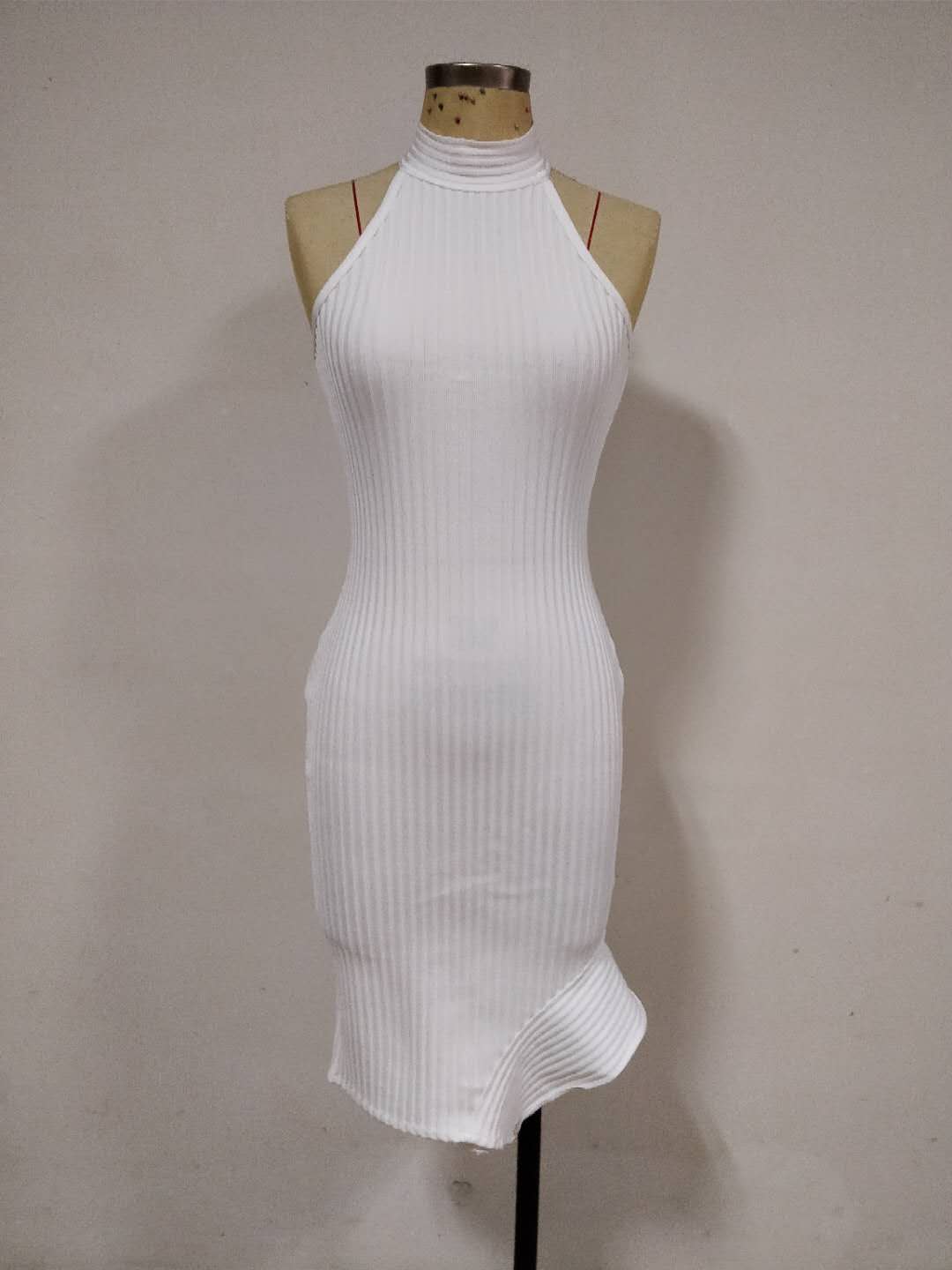 Halter Neck Sleeveless Knee Length Knitted  Women's Bandage Dress 