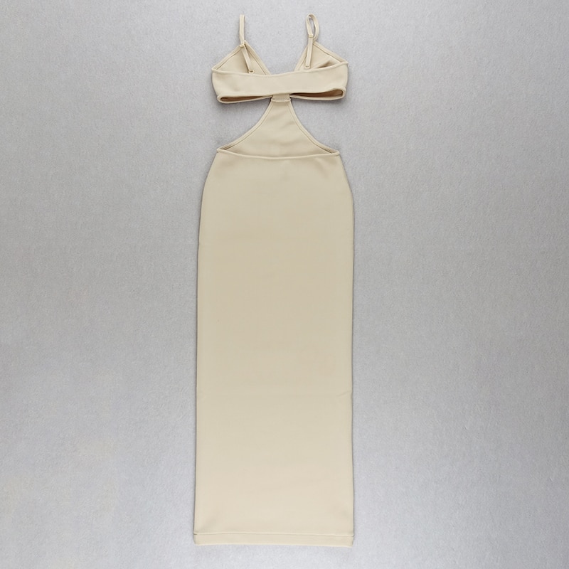 New Summer Women White Khaki Bandage Dress Bodycon Black Sexy Brown Club Celebrity Evening Hollow Party Maxi Dresse Ankle Length 