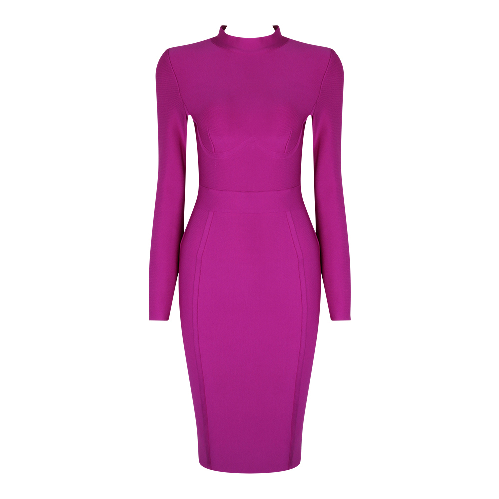 BEAUKEY Long Sleeve High Quality HL Bandage Dress 2023 For Women Office Lady Bodycon Dress Color Black Wine Red Purple Club XL 