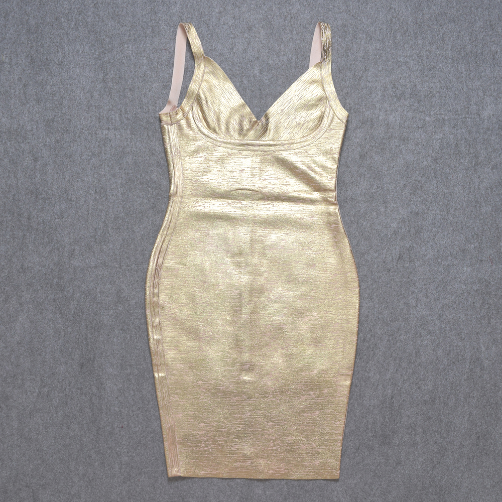 BEAUKEY Quality Gold Metalic Luxury Bandage Dress Plunge V 2023 Women Sexy Celebrity XL Bodycon Cocktail Party Club Silver Dress 