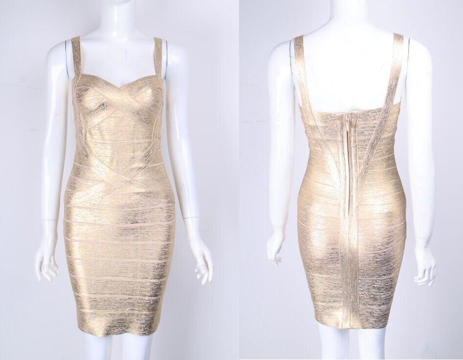 BEAUKEY Gold Silver Bandage Metallized Dress Summer 2023 Spaghetti Strap Foil Women Party Mini Sexy Maxi Luxury Ladies Dress XL 