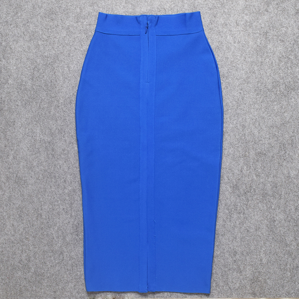BEAUKEY Sexy Blue Mid Calf HL Bandage Pencil Skirt Long Bodycon Women Stretchable Split Skirt Wholesale XL Red Lady Skirts 