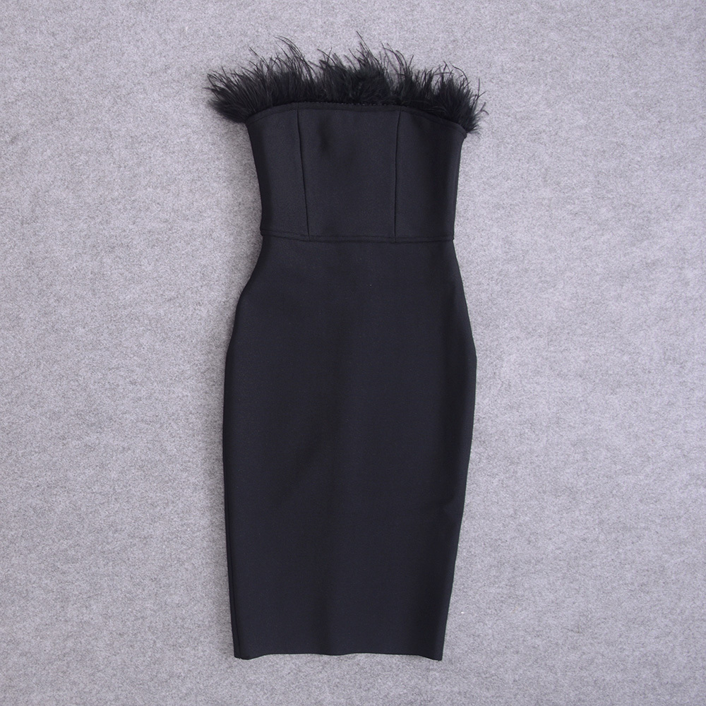 BEAUKEY Sexy Women Black Feathers Luxury Bandage Dresses 2023 Summer Red Cocktail Party Bodycon Dress Club White Vestidos XL 