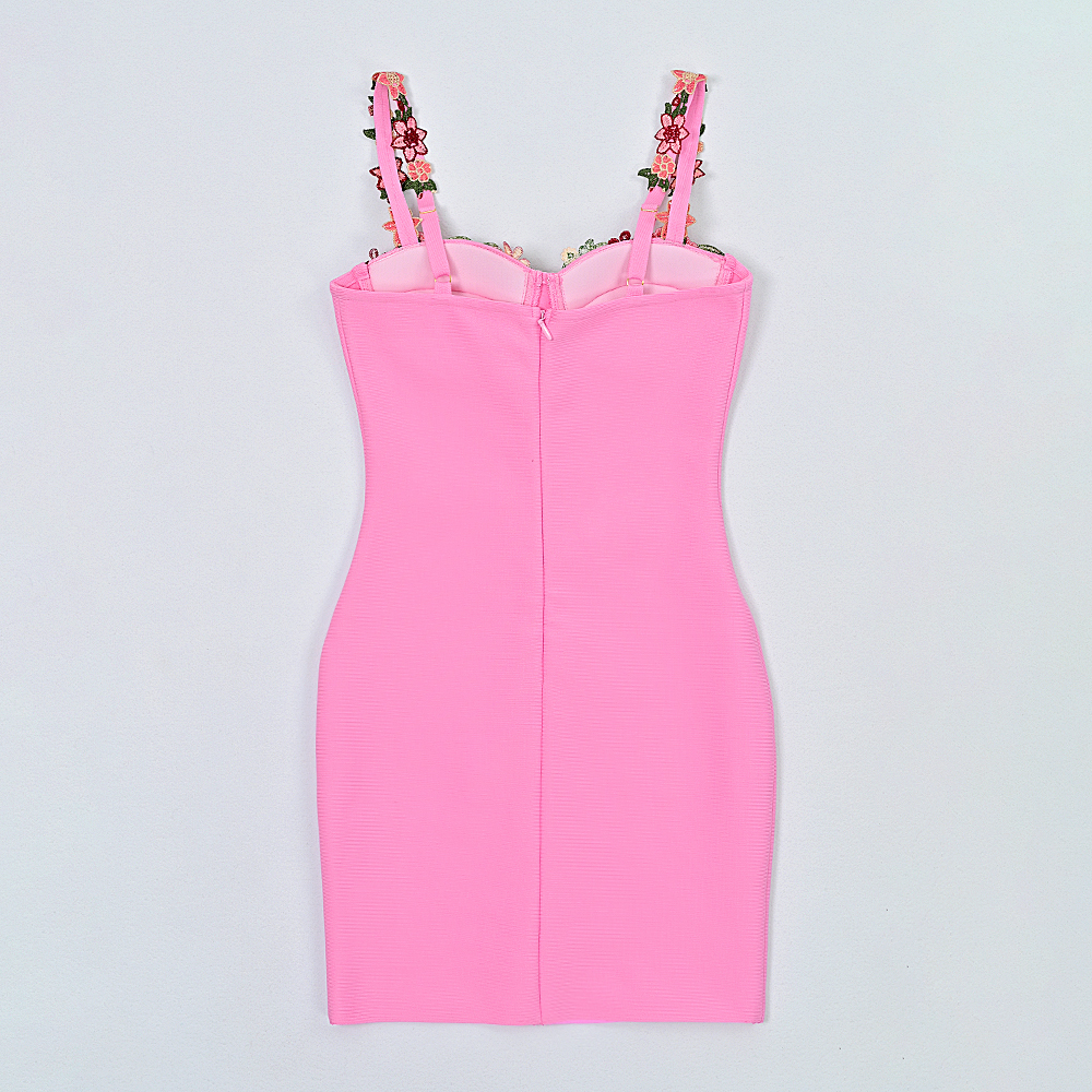 BEAUKEY Sweet Pink Floral Colorful Bandage Dress Mini Women Sexy Bustier Spaghetti Party Birthday Wedding Dress Lady Vestidos 