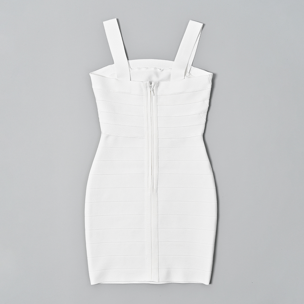 BEAUKEY 2024 Summer Pure White Vintage Bandage Dress Mini Spaghetti Classic Slash Bustier Birthday Dress Office Lady Vestidos 
