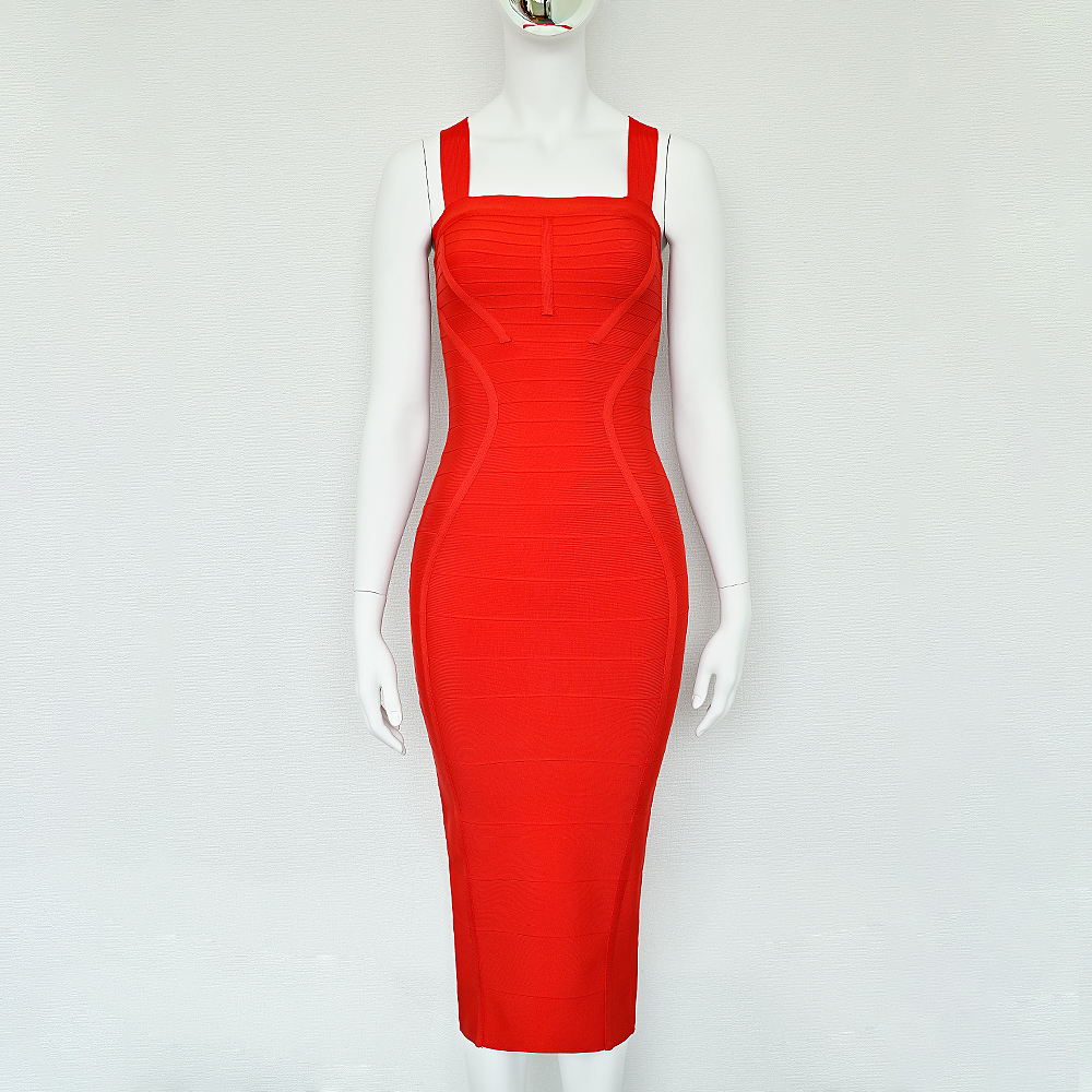 BEAUKEY Women's Sexy Bandage Dress Elegant Vintage Red Evening Dress Cross Midi Slim Elastic Party Vestidos Maxi Long New Dress 