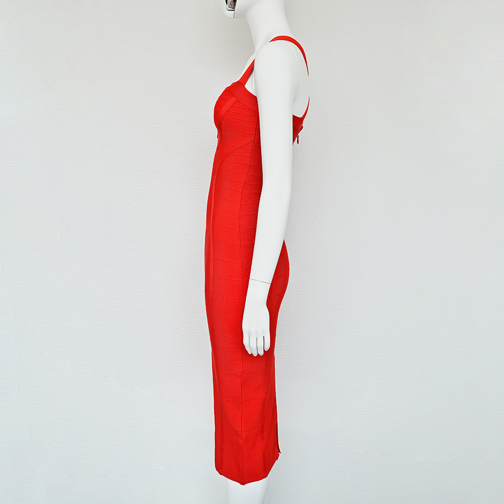 BEAUKEY Women's Sexy Bandage Dress Elegant Vintage Red Evening Dress Cross Midi Slim Elastic Party Vestidos Maxi Long New Dress 