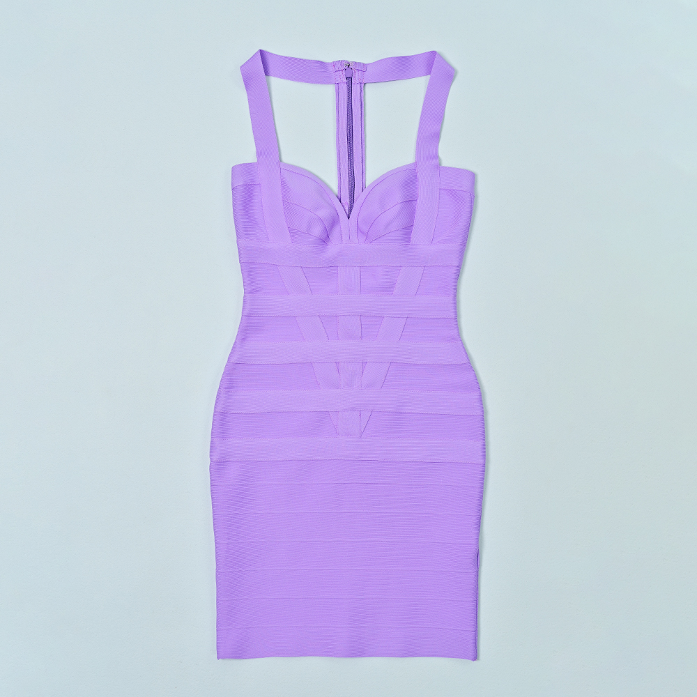 BEAUKEY 2024 Women Summer Party Purple Bandage Dress Mini Halter Sexy Girl Evening Dress Elegant One Piece Vestidos Fee Shipping 
