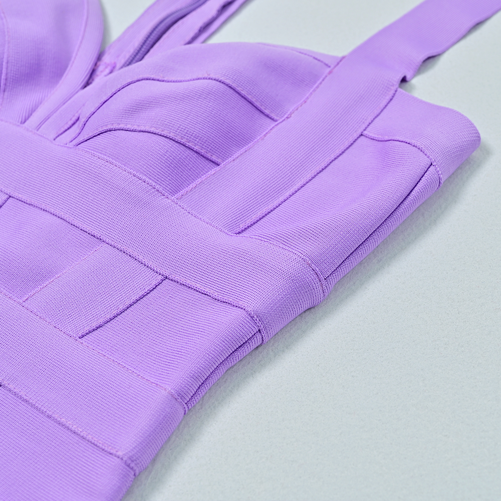 BEAUKEY 2024 Women Summer Party Purple Bandage Dress Mini Halter Sexy Girl Evening Dress Elegant One Piece Vestidos Fee Shipping 