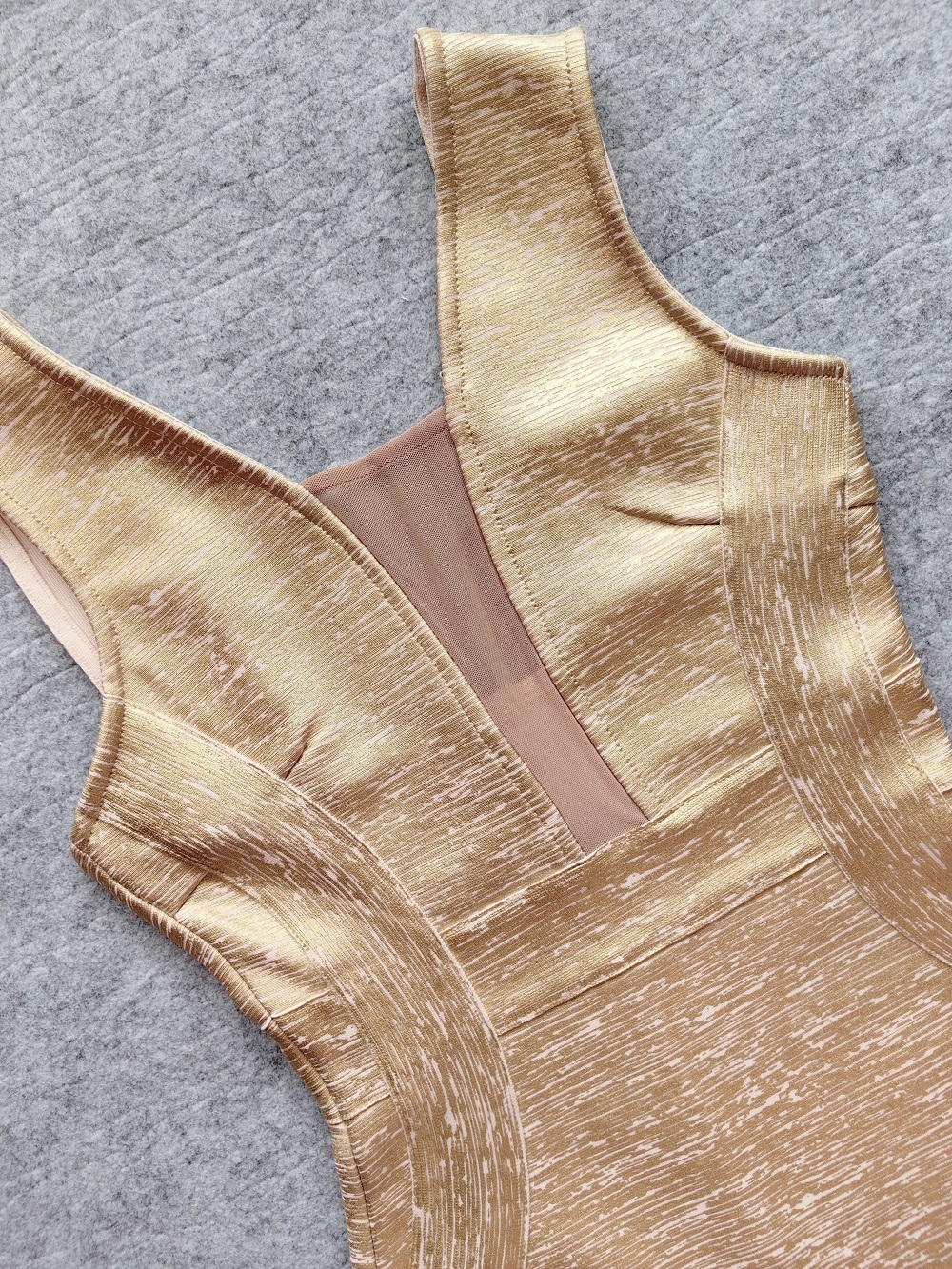 BEAUKEY Quality Gold Metallic Bandage Long Evening Dress Women 2023 Winter Split Luxury Mesh Dress Bodycon Perspective Vestidos 