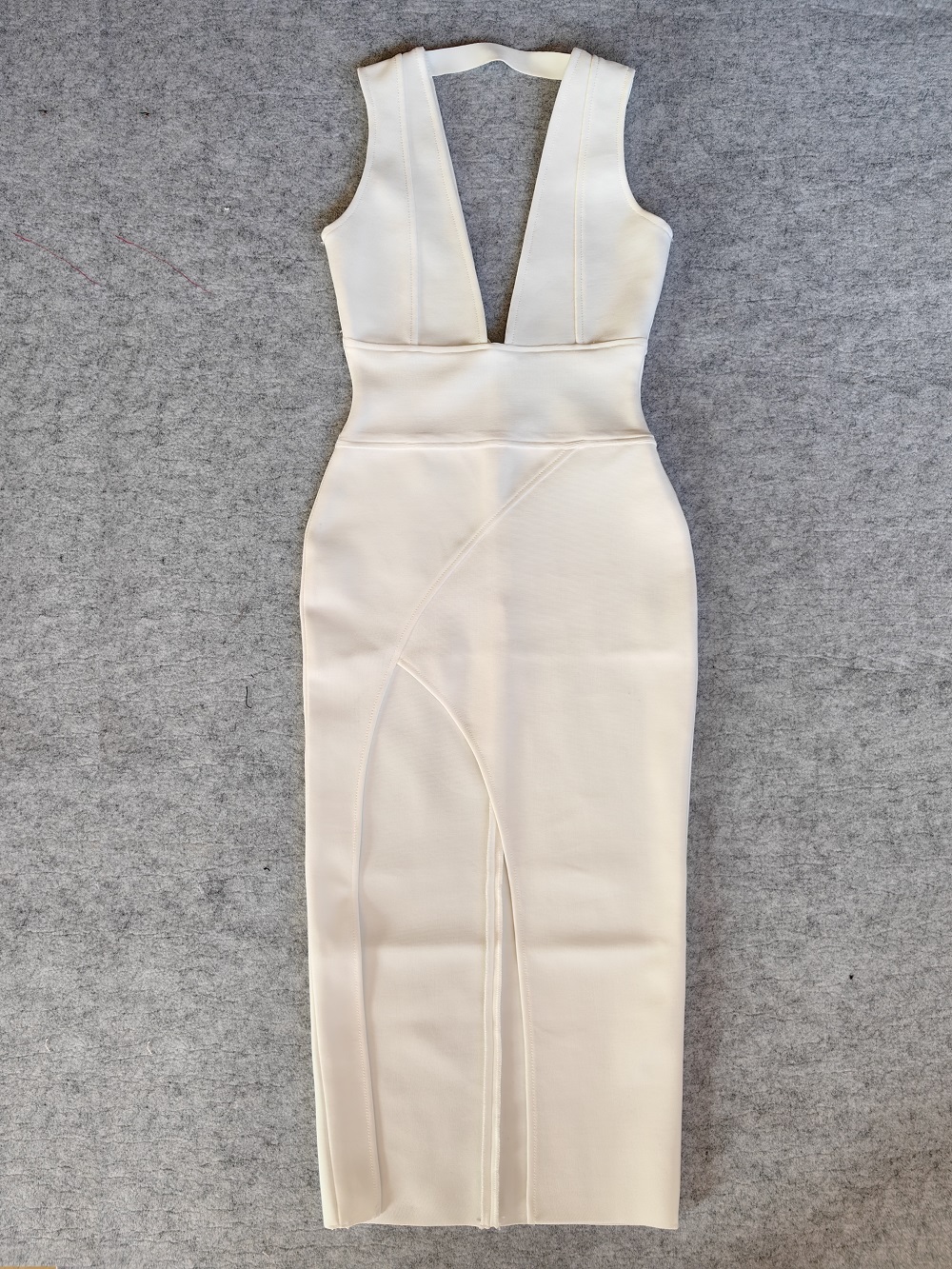 Sexy Plunge V High Fork Quality Evening White Bandage Dress Wedding Women Midi Winter Birthday Dress Bodycon Vestidos 