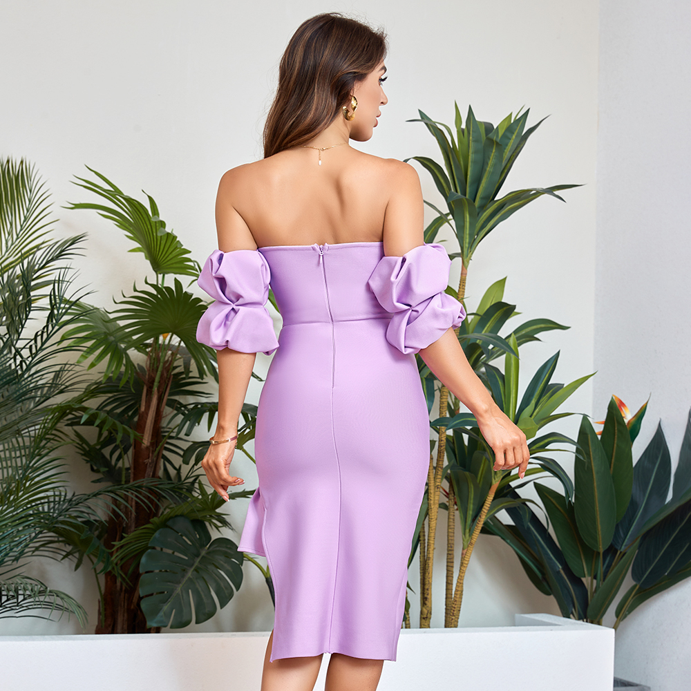 BEAUKEY Luxury Purple Off Shoulder Short Sleeve Bandage Evening Dress Women 2023 Party Tight Bodycon Maxi Dress Bustier Vestidos 