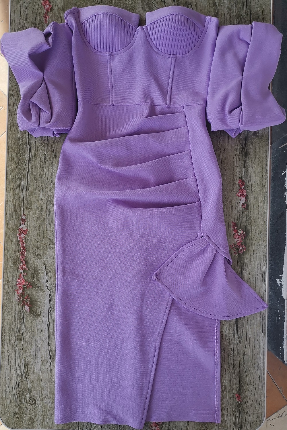 BEAUKEY Luxury Purple Off Shoulder Short Sleeve Bandage Evening Dress Women 2023 Party Tight Bodycon Maxi Dress Bustier Vestidos 