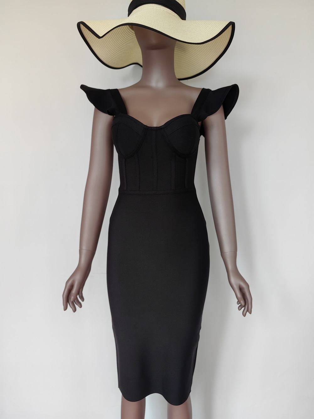 BEAUKEY Sexy Vintage Ruffles Black 2023 Women Bandage Dress XL Bustier Padded Zipper Tight Evening Dress Bodycon Party Vestidos 