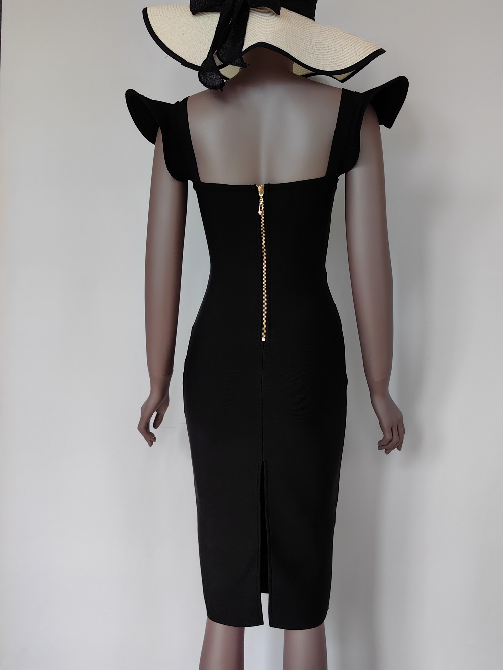 BEAUKEY Sexy Vintage Ruffles Black 2023 Women Bandage Dress XL Bustier Padded Zipper Tight Evening Dress Bodycon Party Vestidos 