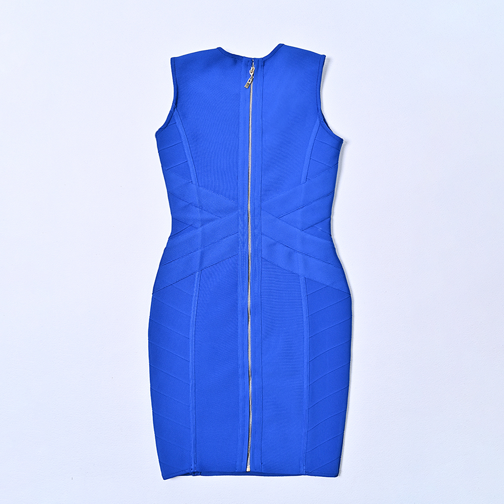 BEAUKEY Sexy Blue Hollow Crystal Bandage Women Dress Party Rhinestone Bodycon High Quality Cross Bodycon Evening Dress  2024 