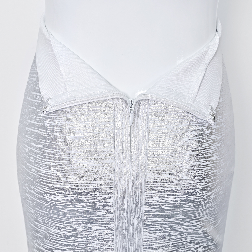 BEAUKEY 2024 New Fashion Luxury Silver Metallic Long Bandage Women Skirt Office Lady High Waist Split Skirt Vintage Gold Skirt 