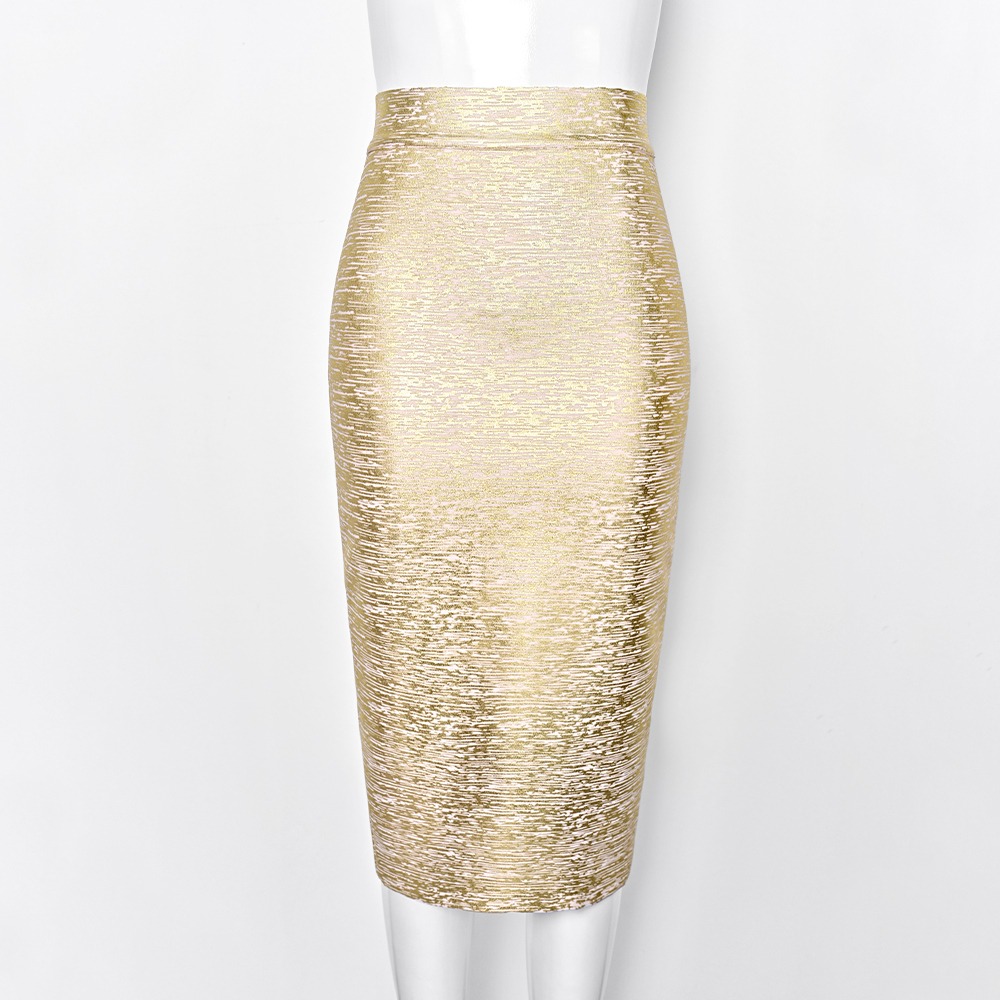 BEAUKEY 2024 New Fashion Luxury Silver Metallic Long Bandage Women Skirt Office Lady High Waist Split Skirt Vintage Gold Skirt 