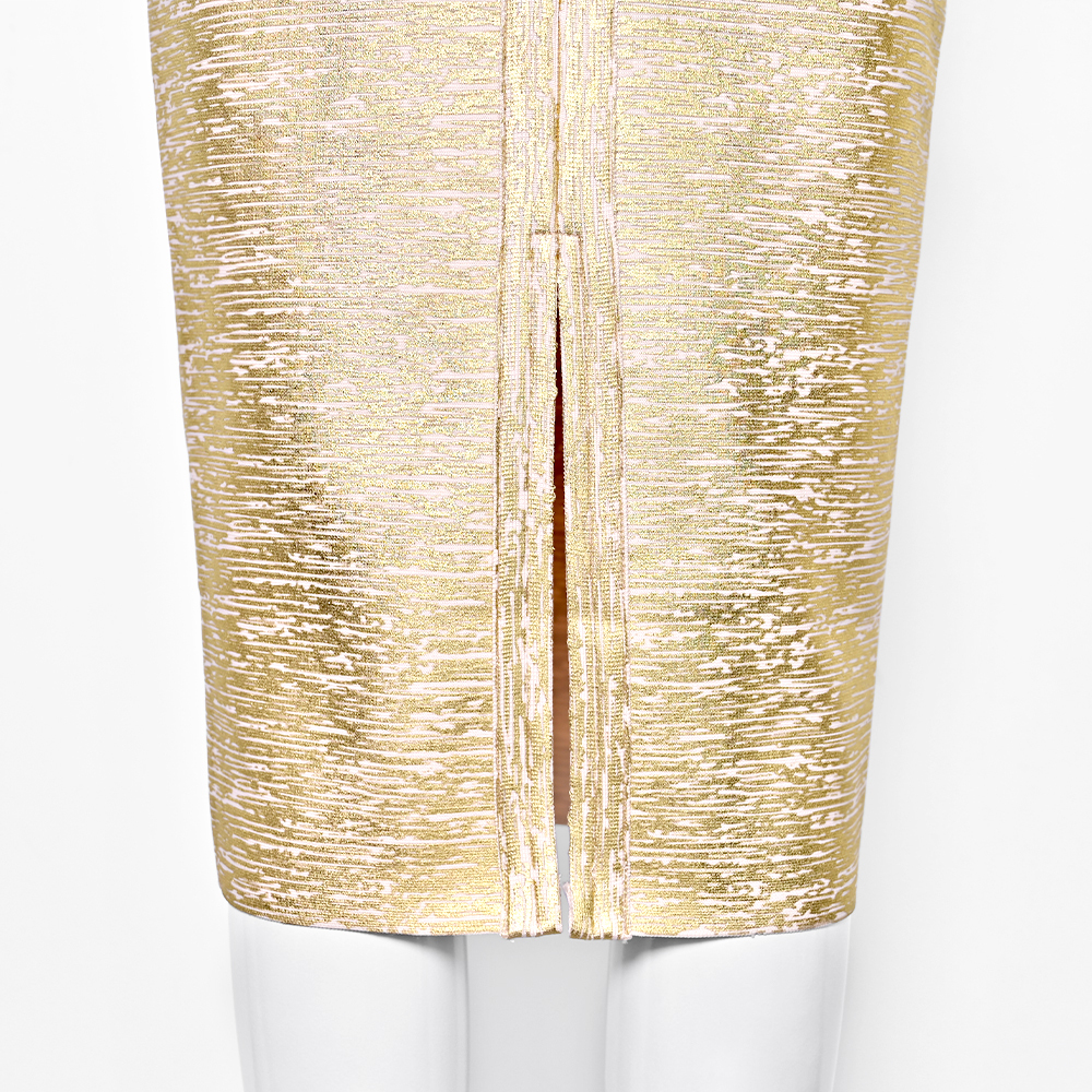 BEAUKEY 2024 New Fashion Luxury Silver Metallic Long Bandage Women Skirt Office Lady High Waist Split Skirt Vintage Gold Skirt 