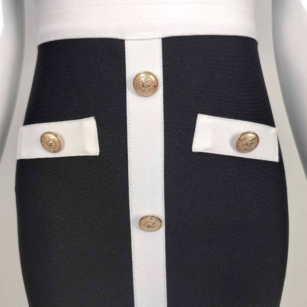 BEAUKEY 2024 Autumn Lady Contrast Bandage Dress White Black Sleeveless Bodycon Dreess Mini Women Beaded Elastic Party Vestidos 