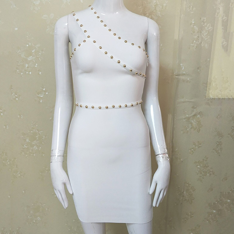 white one shoulder knee length newest sexy evening party bandage dress 