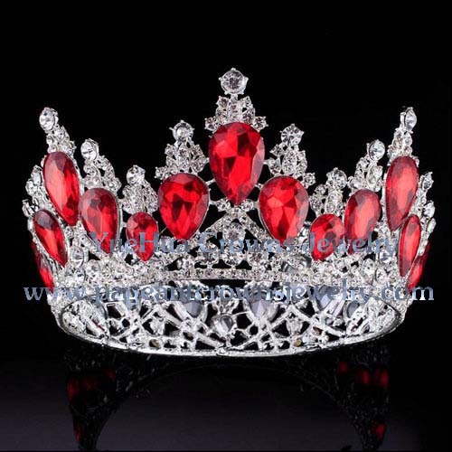 Silver Large Full Round Pageant Full Round Crowns With Orange Diamonds ...