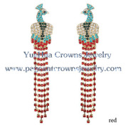 crystal bridal earrings,rhinestone bridal earrings,peacock long earrings silver