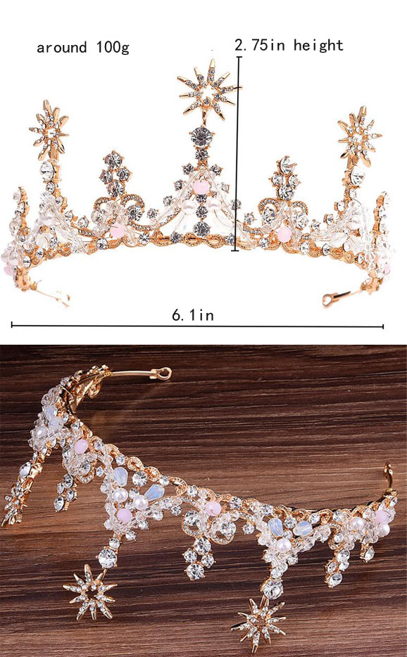 Stock Crystal Wedding Bridal Hair Tiaras With Top Stars In Rose Gold Stock crystal wedding bridal hair tiaras and wholesale pageant crowns