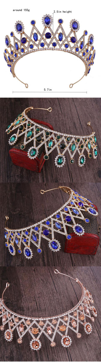 Stock Alloy Crystal Wedding Bridal Hair Tiaras With Green Diamonds wholesale pageant crowns wedding bridal hair tiaras and headpieces