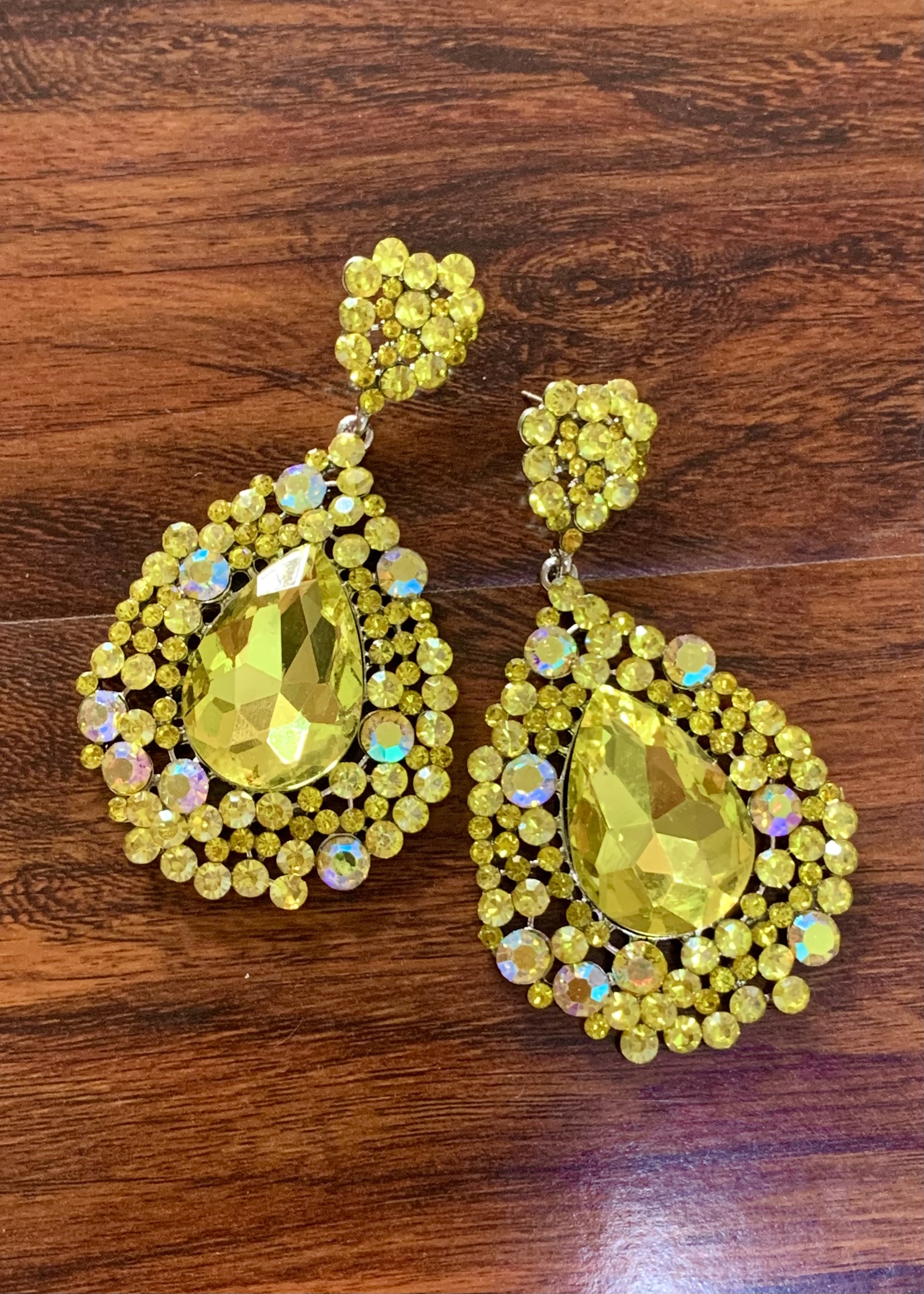 Large Yellow Crystal Chandelier Pageant Earrings