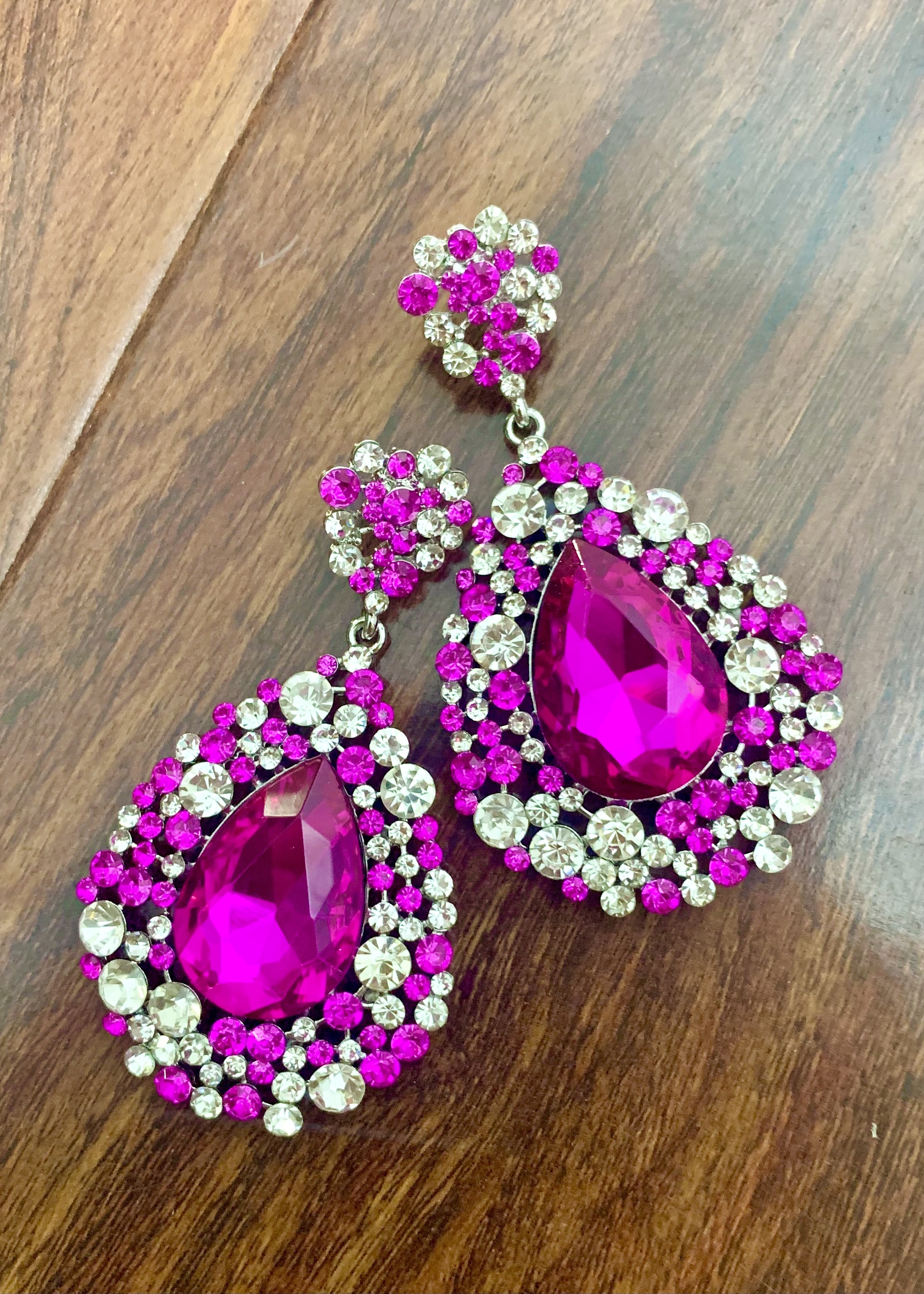 L&M Bling Pageant, Prom, Statement Jewelry, Long Pink Crystal Drop  Earrings - 3” long- $24 - LMBling.cóm