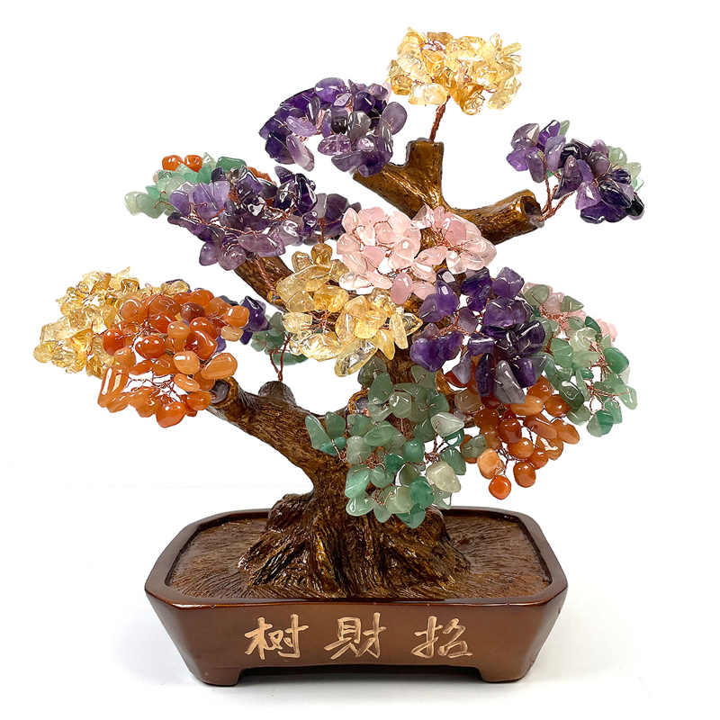 Natural Crystal Trees Gemstone Bonsai for Wealth,Good Luck Natural Crystal Trees with Resin Bases